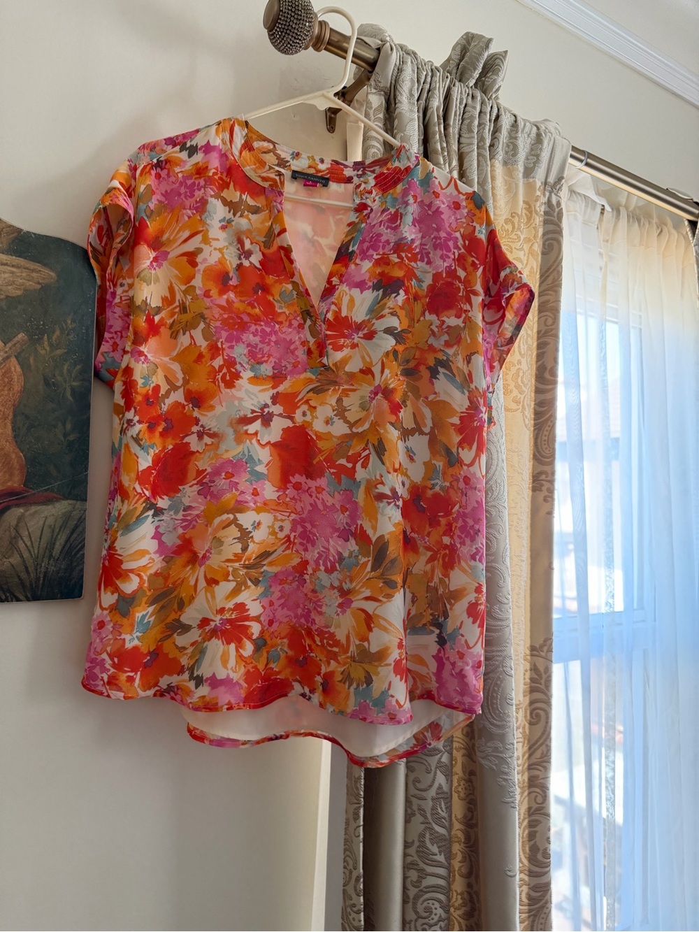 Vince Camuto Floral Split-Neck Blouse in Pink, Orange & White